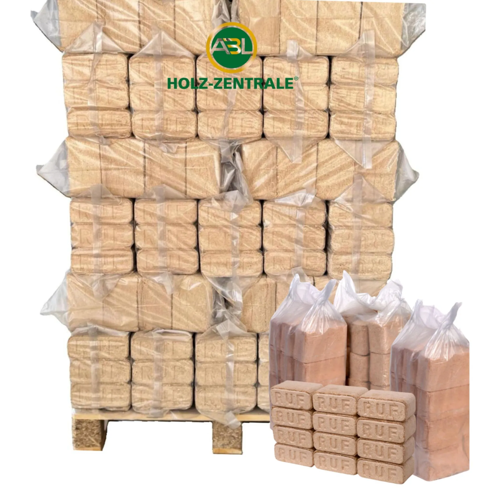 RUF Briketts, 100 % Buche – 960 kg Palette (96 Packungen à 10 kg) Hartholzbriketts – Kaminbriketts, Ofenbriketts – für Holzöfen
