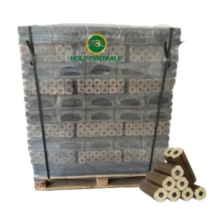 PiniKay 100 % Eichenholzbriketts – perforiert, achteckig, 960 kg Palette, 96 Packungen à 10 kg – Hoher Heizwert
