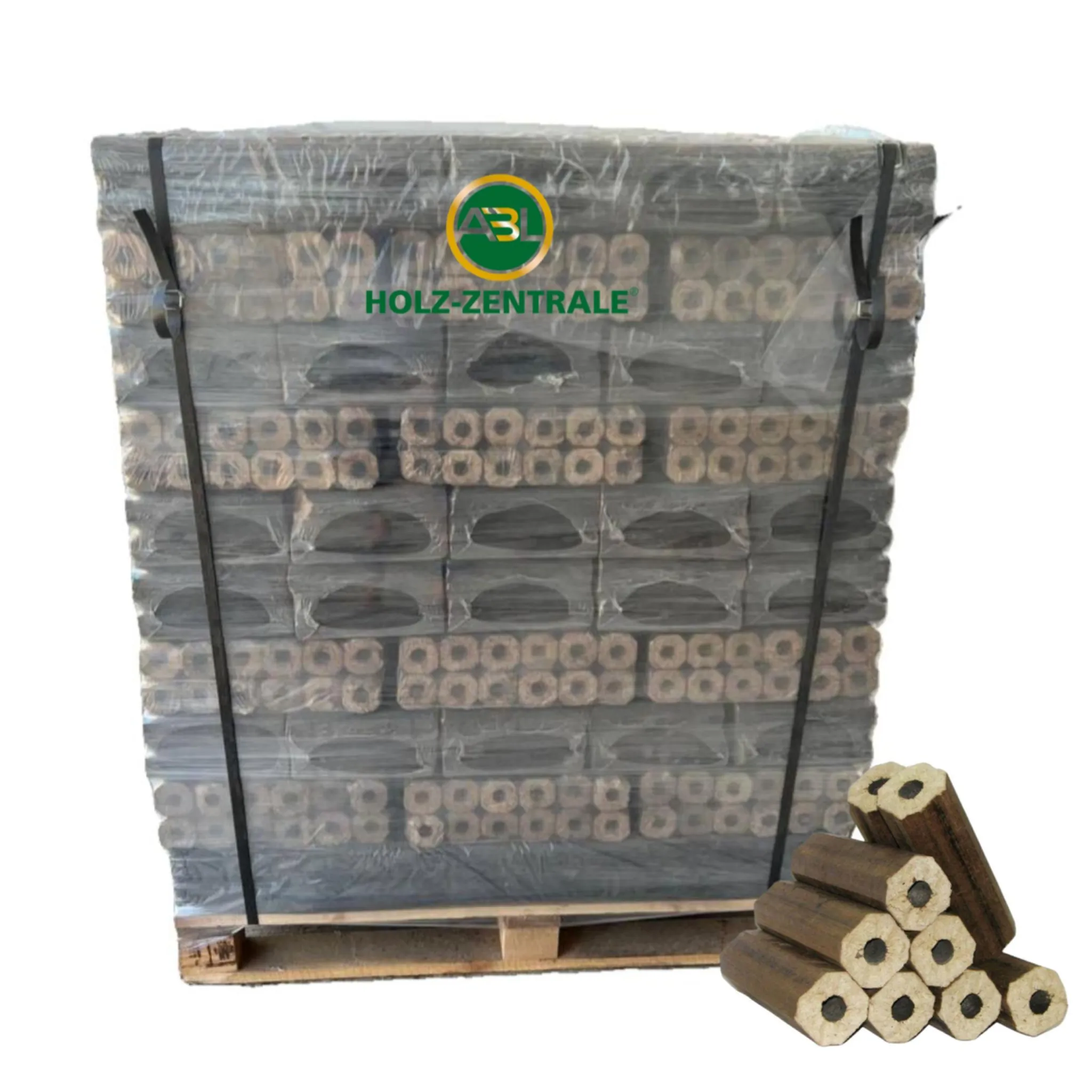 PiniKay 100 % Eichenholzbriketts – perforiert, achteckig, 960 kg Palette, 96 Packungen à 10 kg – Hoher Heizwert
