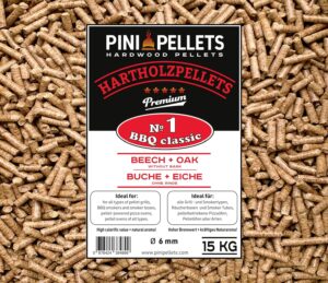 PINI Hartholz-Pellets Nr. 1 BBQ Classic 15 kg Grillpellets zum Grillen, Räuchern, auch für Pellet-Pizzaöfen