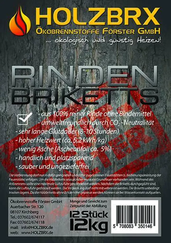 RUF Rindenbriketts Gluthalter Nachtwächter Holzbriketts, 36 x 12kg Briketts, 432kg Palette – Bild 4